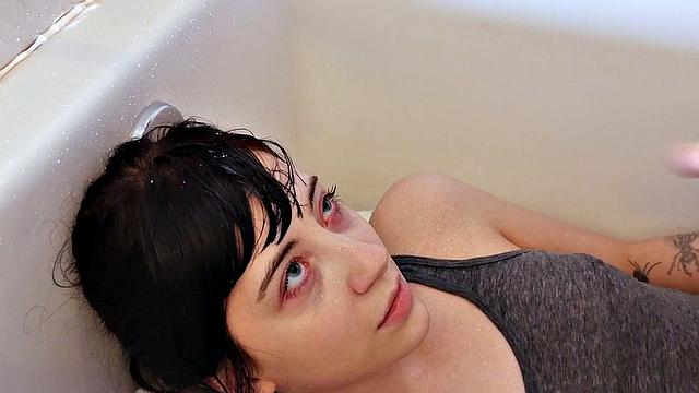 Goth Charlotte gags on cock bound