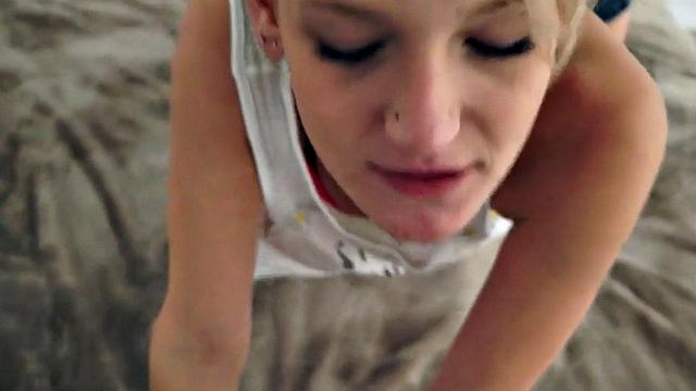 POV blonde seduces stepdad into giving bj and taboo sex