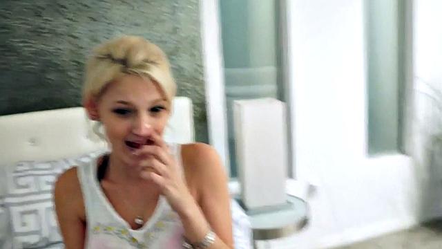 POV blonde seduces stepdad into giving bj and taboo sex