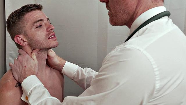 Cute and petite twink on medical check by tall doctor