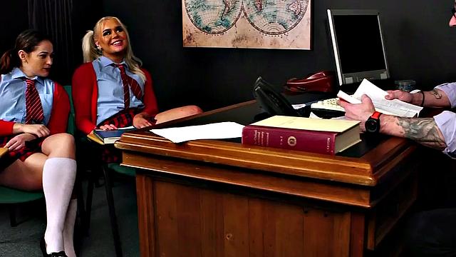 CFNM nympho ladies suck dick in college in threesome