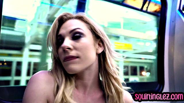 Horny blonde squirting while fingering