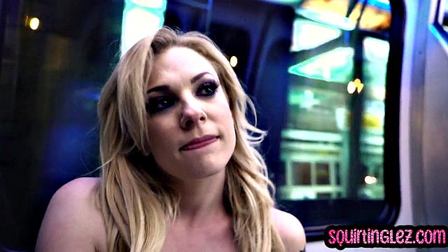 Horny blonde squirting while fingering