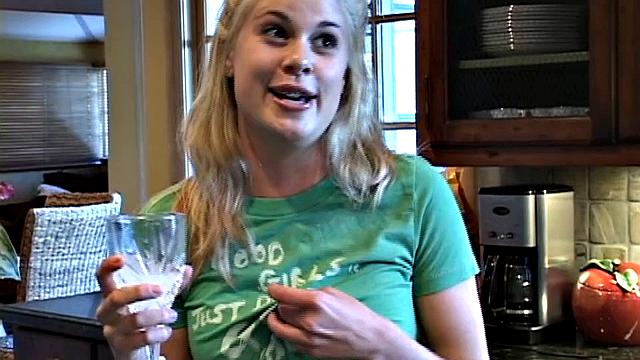 Little Summer shows off breasts and masturbates in the kitchen