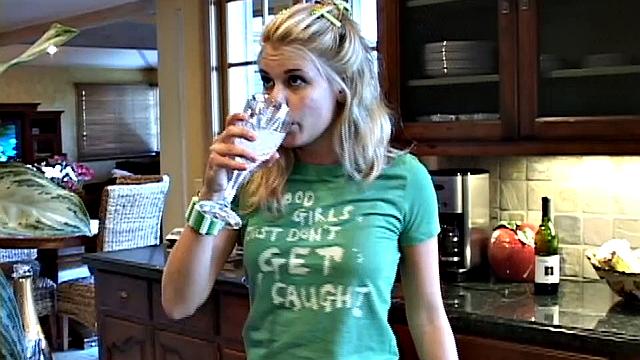 Little Summer shows off breasts and masturbates in the kitchen