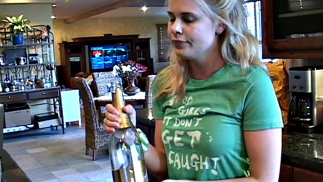 Little Summer shows off breasts and masturbates in the kitchen