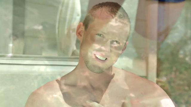 Smooth stud teases torso and butt while jerking solo