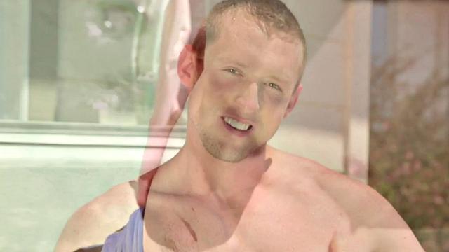 Smooth stud teases torso and butt while jerking solo