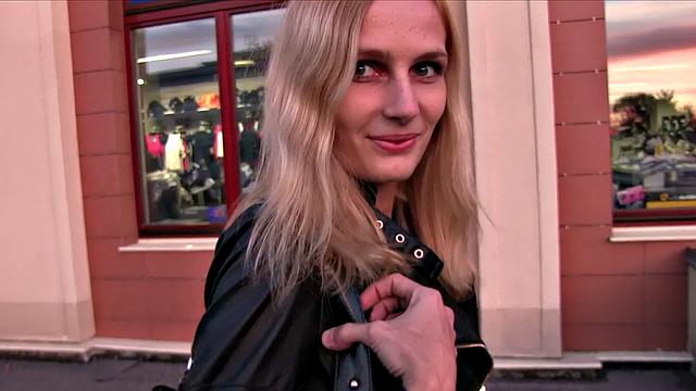 Watch this blonde babe get her tight pussy fingered before getting her bra off for cash and a hot load!