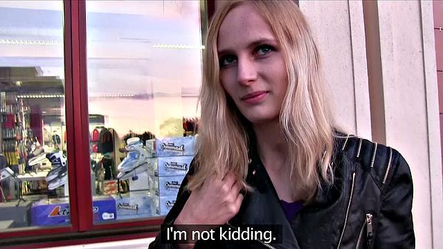 Watch this blonde babe get her tight pussy fingered before getting her bra off for cash and a hot load!