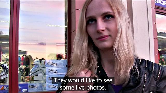 Watch this blonde babe get her tight pussy fingered before getting her bra off for cash and a hot load!