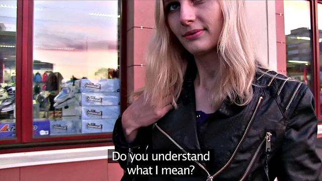 Watch this blonde babe get her tight pussy fingered before getting her bra off for cash and a hot load!