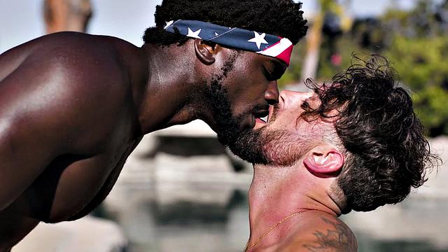 IR stud barebacked in outdoor 3some by black neighbor