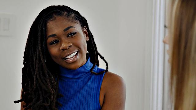 Ebony beauty rimming blonde