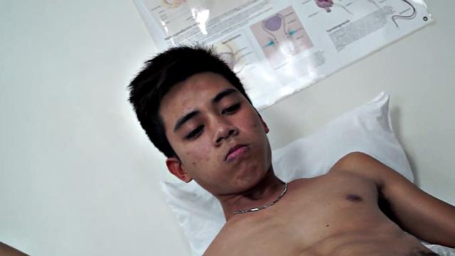Hairy Asian twink asstoyed by doctor with enema process