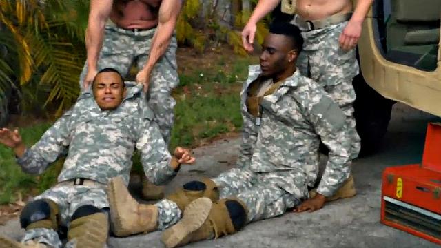 Skinny army stud rides cock in shower for voyeurs