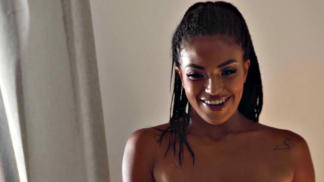 Busty tattooed Ebony MILF with big jugs rides BF