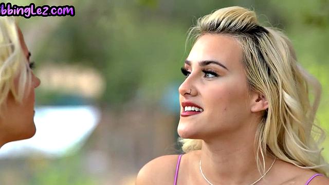 Bigtitted lesbo enjoys fingering BFF in lingerie