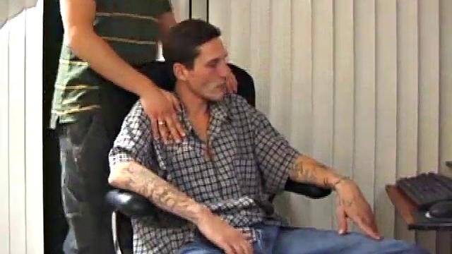 Anthony David comes up behind Seth watching porn, drops to his knees, and gets busy. Seth remains intent on his porn while Anthony services his cock.