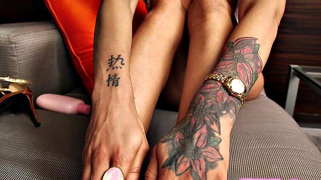 Charming tattooed babe gives head and gives a smoking hot POV handjob