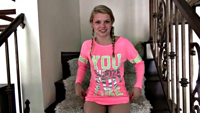 Watch this hot and skinny teen babe finger her tight pink pussy in socks and lingerie