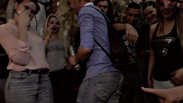 Public sluts whipped and fucked in an orgy in front of voyeurs