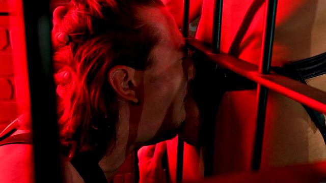 Deepthroating stud in boots assfisted by jock