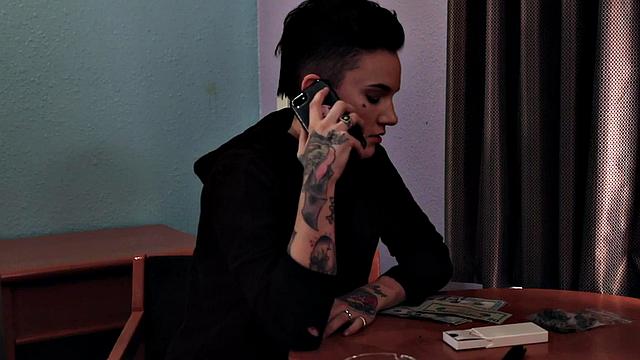 Hairypussy lez gets strapon banged by queer before bathtub fingering