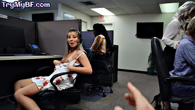 Stunning office babes riding cock in POV