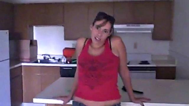 Kinky teen with small tits gets her tight pussy pounded in doggystyle in the kitchen
