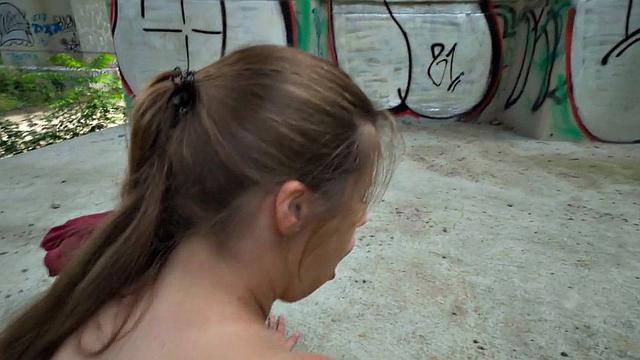Amateur Czech babe fucked outdoors in public
