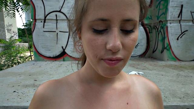 Amateur Czech babe fucked outdoors in public