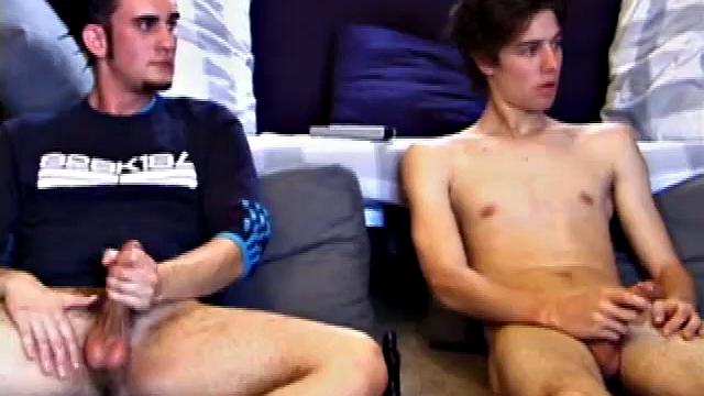 Jayden has just started getting into his porn video when Lukas shows up. Innocent-looking Jayden, with his fresh face and long hair, makes a nice contrast to the goateed Lukas, who shows up with spiked hair and an edgy punk look.