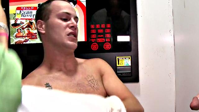 Straight gloryhole visitor fooled by hunk