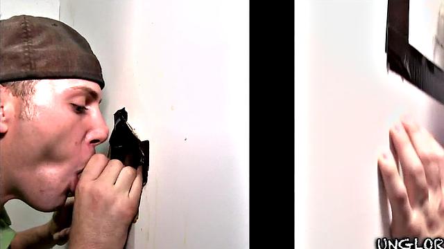 Straight gloryhole visitor fooled by hunk