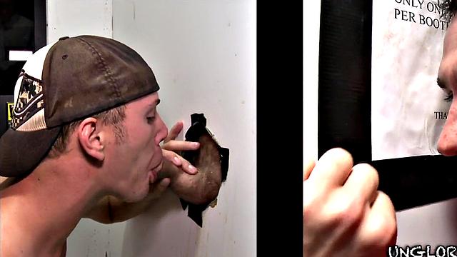 Straight gloryhole visitor fooled by hunk