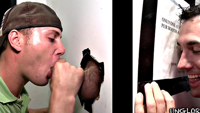 Straight gloryhole visitor fooled by hunk