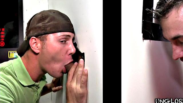 Straight gloryhole visitor fooled by hunk