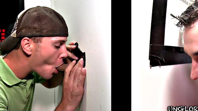 Straight gloryhole visitor fooled by hunk