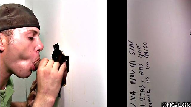 Straight gloryhole visitor fooled by hunk