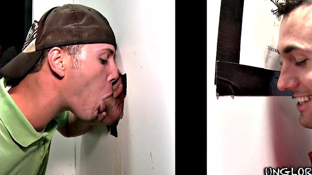 Straight gloryhole visitor fooled by hunk