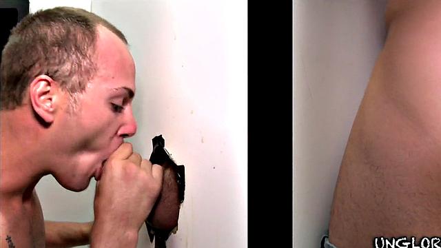 Straight gloryhole visitor fooled by hunk