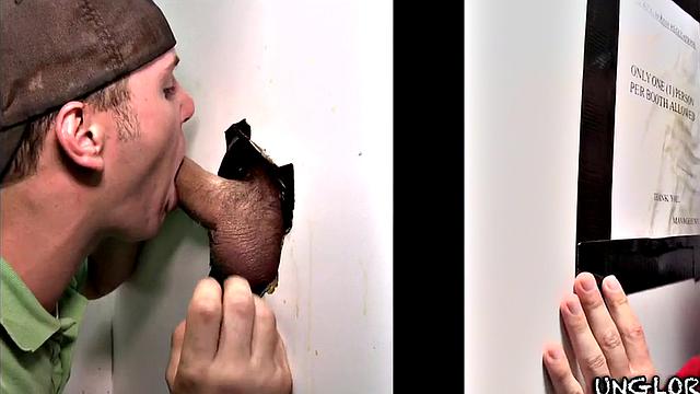 Straight gloryhole visitor fooled by hunk