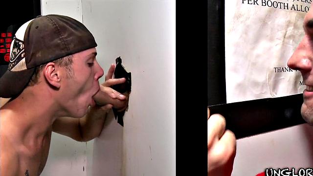 Straight gloryhole visitor fooled by hunk
