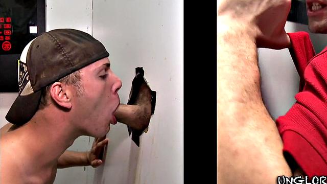 Straight gloryhole visitor fooled by hunk