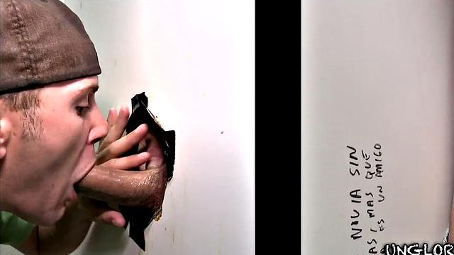 Straight gloryhole visitor fooled by hunk