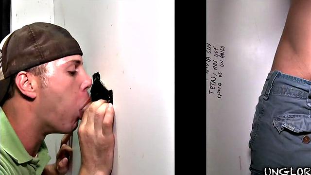 Straight gloryhole visitor fooled by hunk