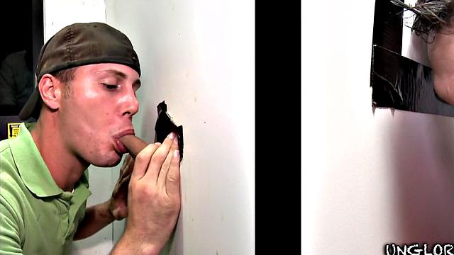 Straight gloryhole visitor fooled by hunk