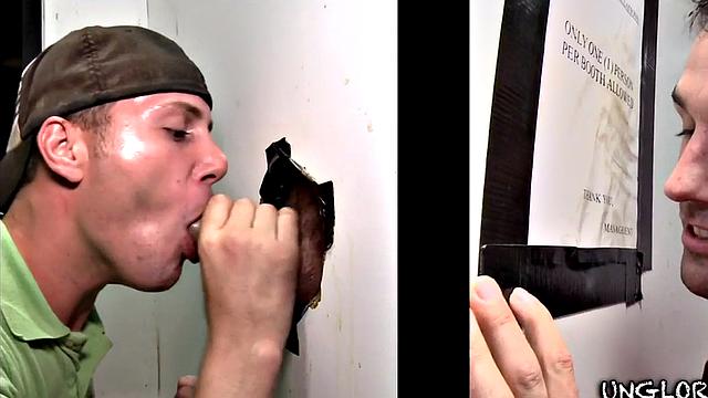 Straight gloryhole visitor fooled by hunk