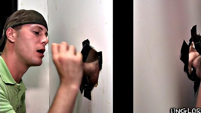 Straight gloryhole visitor fooled by hunk